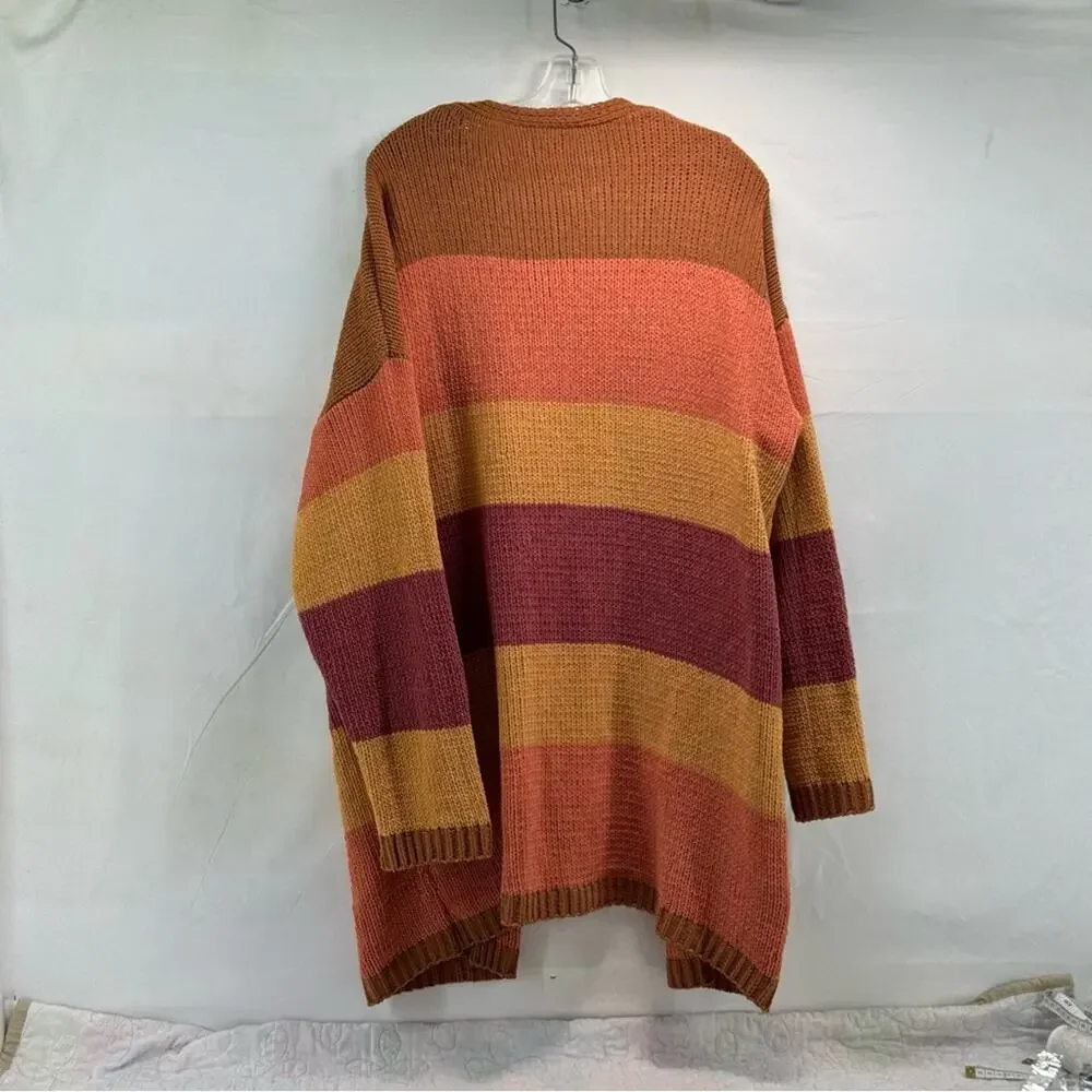 Umgee Women’s Large fall colors Striped Open-Front Cardigan Sweater